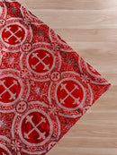 Brocade Cross Fabric - Red / Silver - Church Vestment Religious Jacquard Fabric By Yard