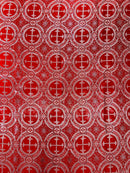 Brocade Cross Fabric - Red / Silver - Church Vestment Religious Jacquard Fabric By Yard