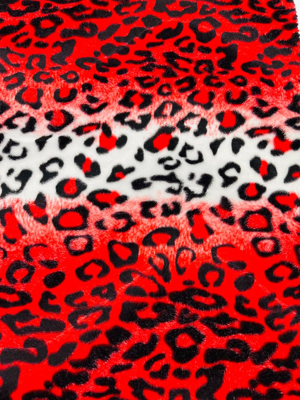 Leopard Velboa Faux Fur Fabric - Red / White - Cheetah Animal Print Velboa Fabric Sold By The Yard