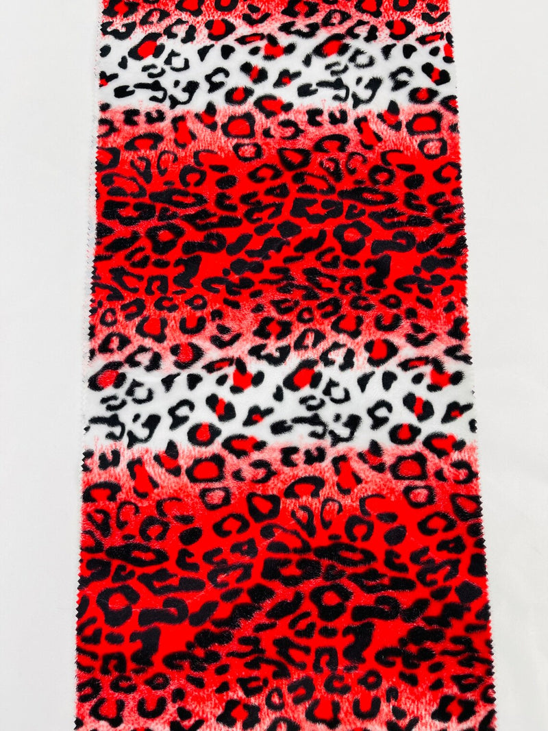 Leopard Velboa Faux Fur Fabric - Red / White - Cheetah Animal Print Velboa Fabric Sold By The Yard
