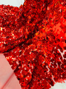 Round Large Sequins - Red - Paillette Large Round Sequins Design Fabric By Yard