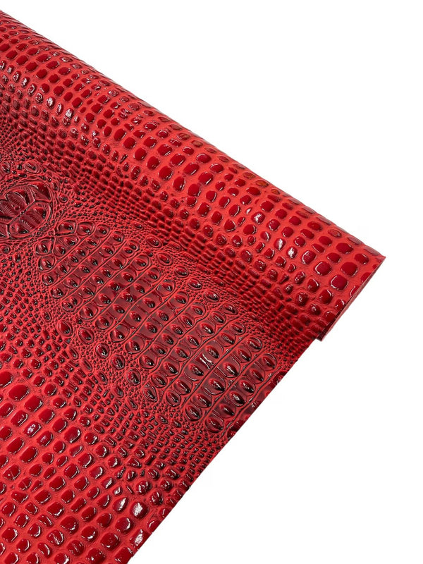 Gator Embossed Vinyl Leather Fabric - Red - Faux Gator Skin Vinyl Fabric Sold By Yard