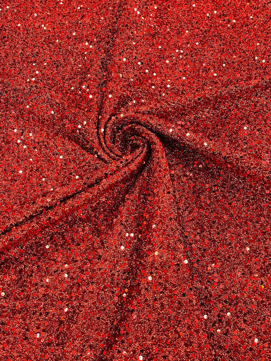 Sequins on Metallic Foil - Red  - 5mm Sequins Confetti 2Way Stretch Spandex Fabric by yard