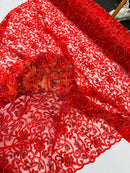 Embroidery Floral Bead Fabric - Red - Bridal Embroidery Beaded Floral  Fabric Sold by Yard