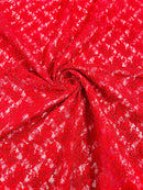 Floral Pearls and Sequins Fabric - Red - Beaded Fabric Embroidered Lace By The Yard