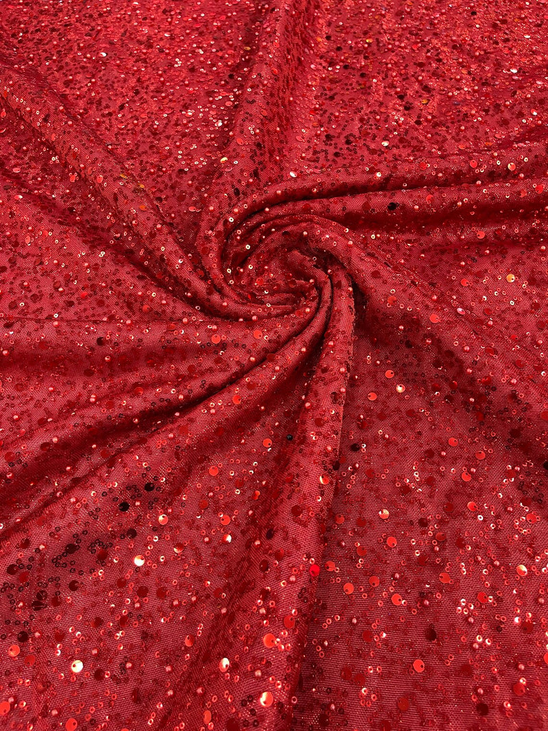 Shimmer Glitter Bead Fabric - Red - Sparkle Stretch Sequins Bead Shiny Glitter Fabric By Yard
