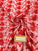 Embroidered Flower Fabric - Red - Floral Design Scalloped Border Fabric By Yard