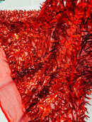 Sword Large Shiny Sequins - Red - Hanging Iridescent Sequins On Lace Fabric By Yard