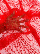 Tulle Glitter Fancy Line Fabric - Red - Tulle Fabric with Sparkle Glitter Design Sold By Yard