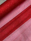 Shimmer Glitter Mesh Fabric - Red - Shiny Glitter Dots Design on Lace Mesh Sold By Yard