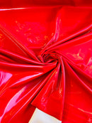 Latex Shiny Vinyl - Red - 4 Way Stretch Milliskin Vinyl Spandex Latex Fabric Sold by Yard