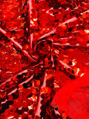 Jumbo Oval Sequins - Red - Paillette Big Oval Sequins Design Fabric By Yard