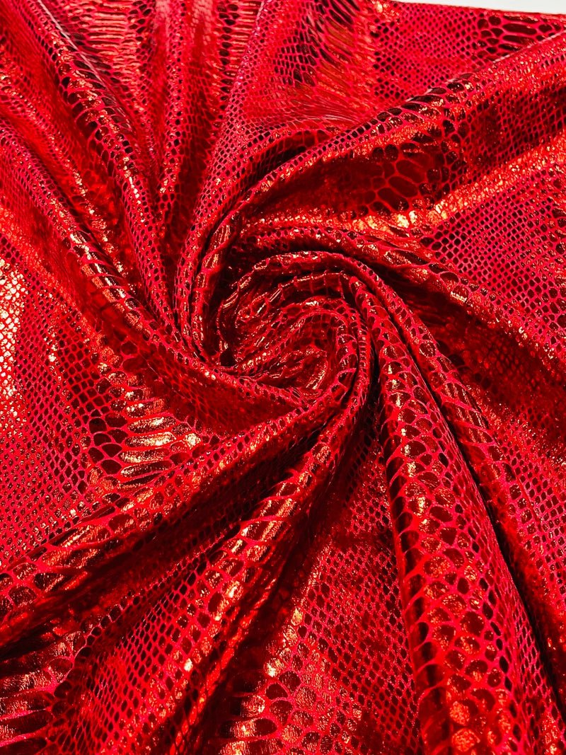 Anaconda Stretch Velvet - Red - 58/60" Stretch Velvet Fabric with Anaconda Snake Print By Yard