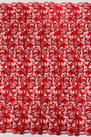 Small Flower Sequins Lace Fabric - Red - Embroidered Floral Pattern Fabric with Sequins on Lace By Yard
