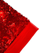 Round Large Sequins - Red - Paillette Large Round Sequins Design Fabric By Yard