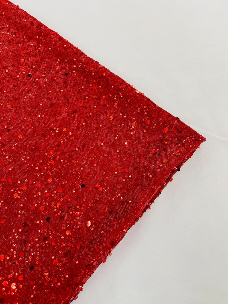 Shimmer Glitter Bead Fabric - Red - Sparkle Stretch Sequins Bead Shiny Glitter Fabric By Yard