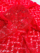 Floral Pearls and Sequins Fabric - Red - Beaded Fabric Embroidered Lace By The Yard