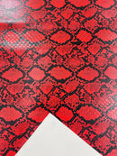 Snake Python Faux Leather Vinyl - Red - 3D Snake Print Design Embossed Vinyl By Yard