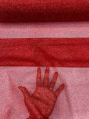 Shimmer Glitter Mesh Fabric - Red - Shiny Glitter Dots Design on Lace Mesh Sold By Yard