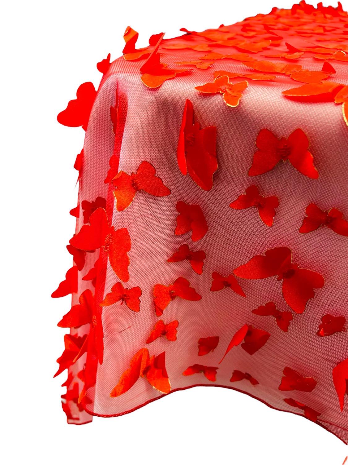 3D Butterfly Tablecloth - Red - 52" x 102" Inches 3D Butterfly Sheer Mesh Tablecloth