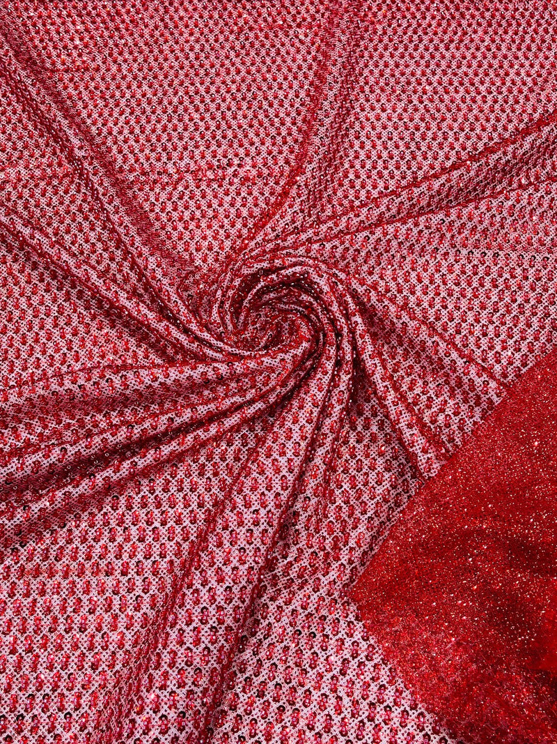 Beaded Glitter Tulle Fabric - Red - 60" Wide Shiny Glitter Mesh Fabric Sold By The Yard