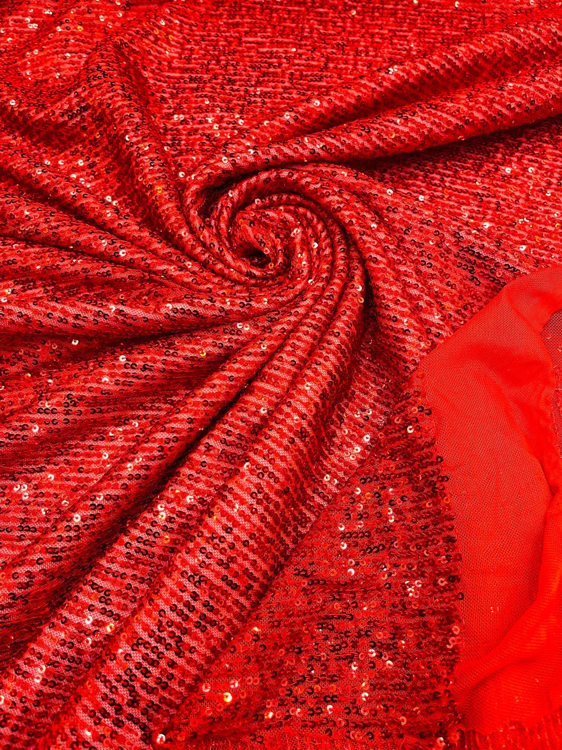 Mille Striped Stretch Sequins - Red - 4 Way Stretch Spandex Sequins Striped Fabric By The Yard