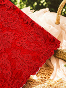 King Lace Pattern Fabric - Red - Embroidered Sequins on Lace Mesh Fabric By Yard