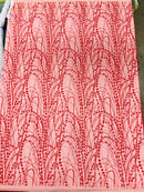 Tulle Glitter Fancy Line Fabric - Red - Tulle Fabric with Sparkle Glitter Design Sold By Yard