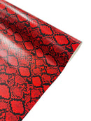 Snake Python Faux Leather Vinyl - Red - 3D Snake Print Design Embossed Vinyl By Yard