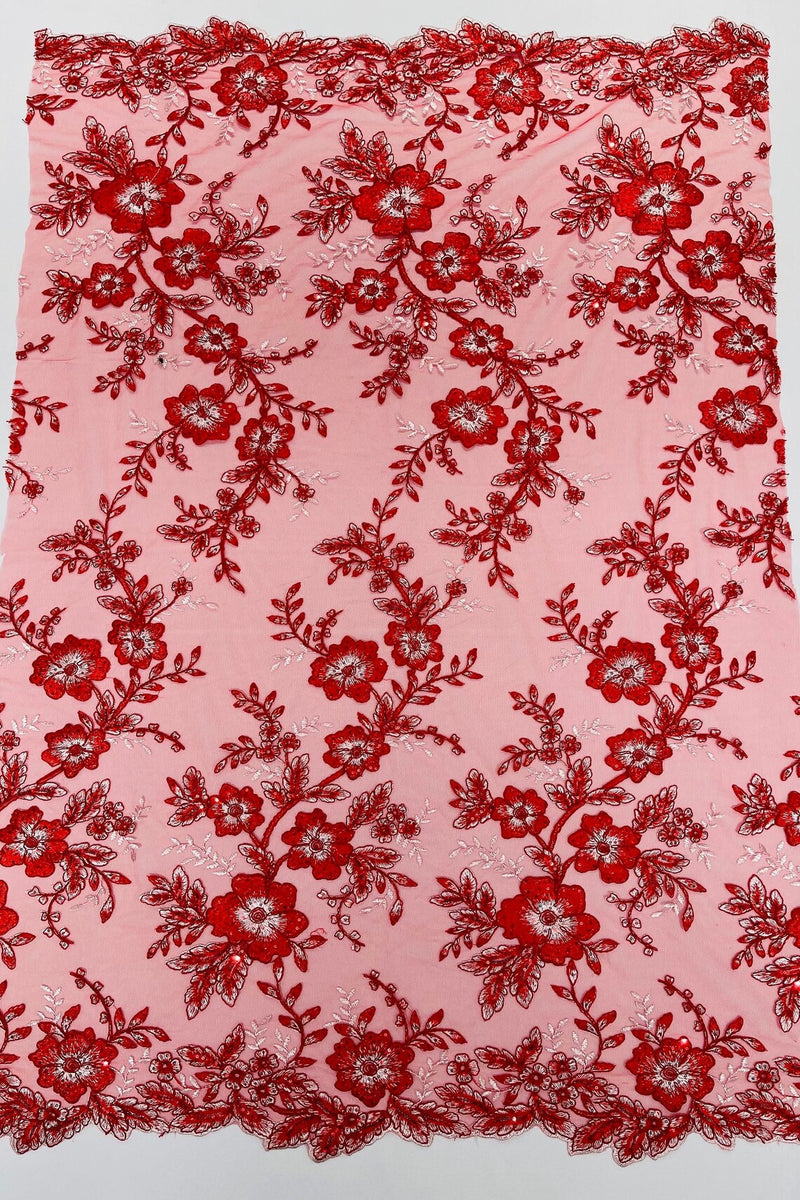 Red Lace Fabric by the Yard