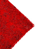 Butterfly Sequins Fabric - Red - Metallic Floral Butterfly Design on Lace Fabric By Yard