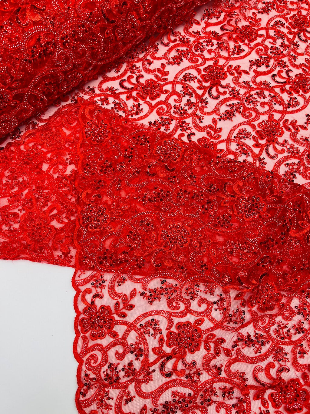 Embroidery Floral Bead Fabric - Red - Bridal Embroidery Beaded Floral  Fabric Sold by Yard