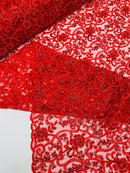 Embroidery Floral Bead Fabric - Red - Bridal Embroidery Beaded Floral  Fabric Sold by Yard