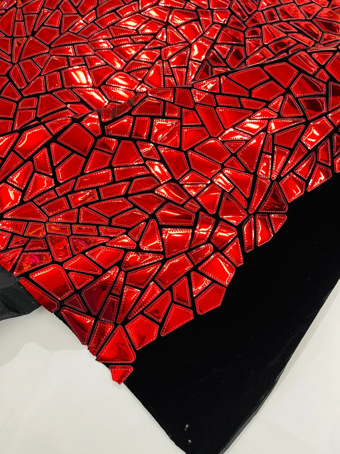 Mirror Sequins Velvet Fabric - Red - Large Shiny Mirror Cut Sequins By Yard