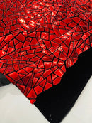 Mirror Sequins Velvet Fabric - Red - Large Shiny Mirror Cut Sequins By Yard