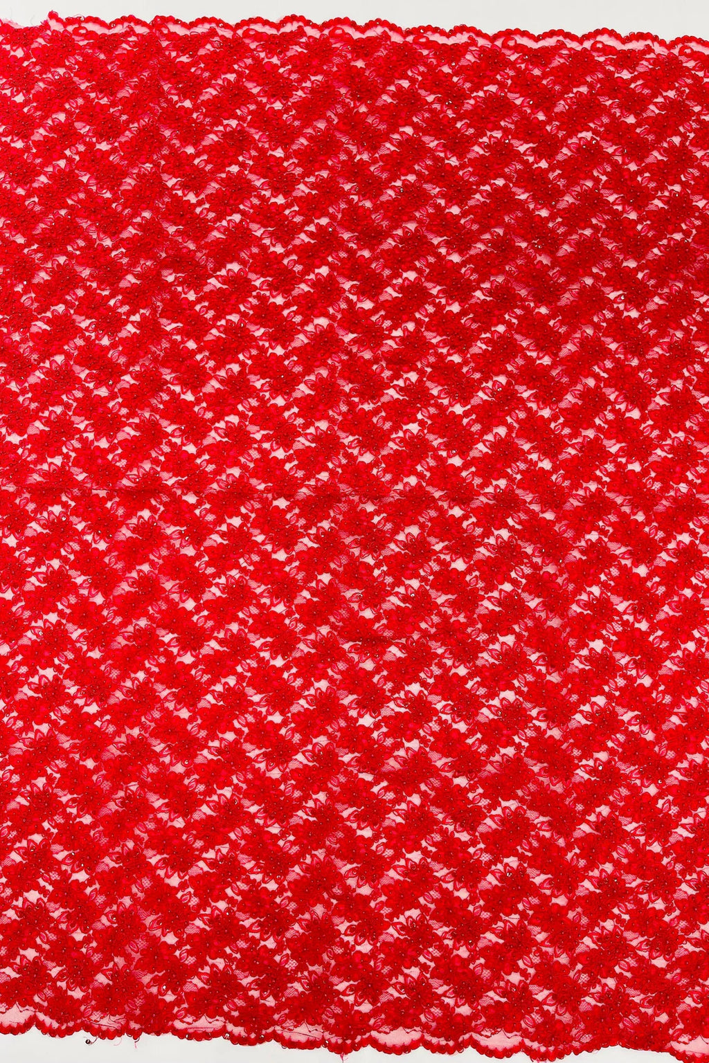 Floral Pearls and Sequins Fabric - Red - Beaded Fabric Embroidered Lace By The Yard