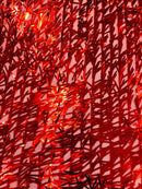 Sword Large Shiny Sequins - Red - Hanging Iridescent Sequins On Lace Fabric By Yard