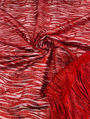 Zebra Stripe Glitter Fabric - Red - Glitter Design Zebra Lines on Lace Fabric By Yard