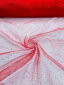 Sparkling Glitter Tulle Fabric - Red - Sparkling Glitter Tulle Mesh Fabric Sold By Yard