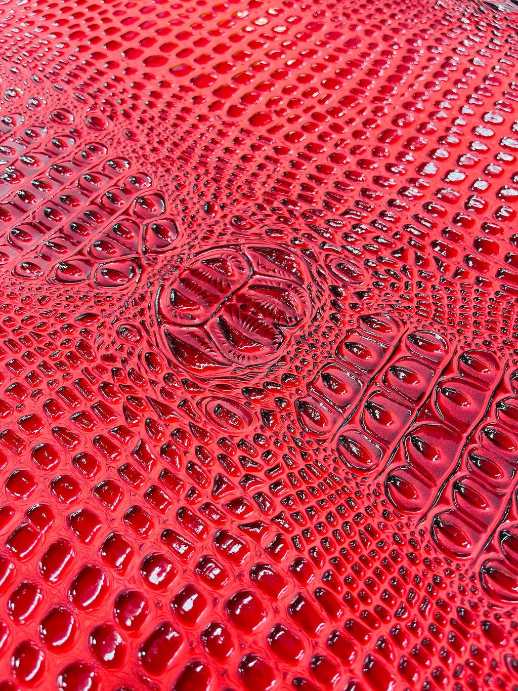 Gator Embossed Vinyl Leather Fabric - Red - Faux Gator Skin Vinyl Fabric Sold By Yard