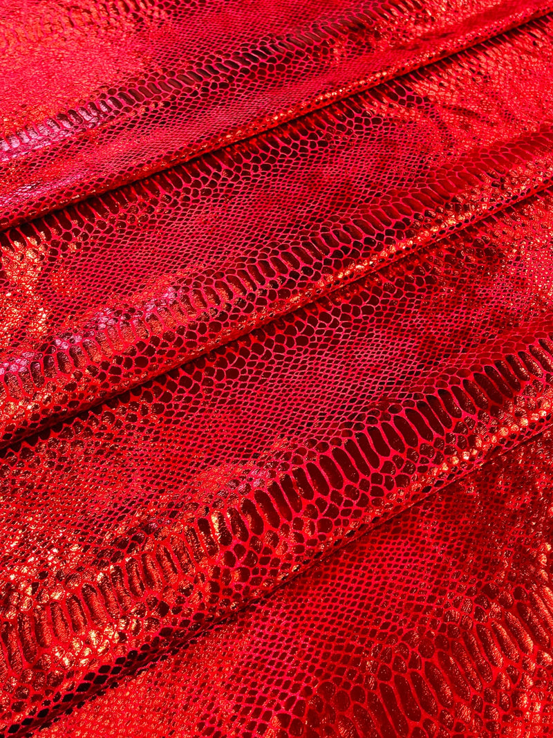 Anaconda Stretch Velvet - Red - 58/60" Stretch Velvet Fabric with Anaconda Snake Print By Yard