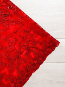 Floral Metallic Lace Fabric - Red - Corded Embroidered Floral Sequins Fabric by Yard