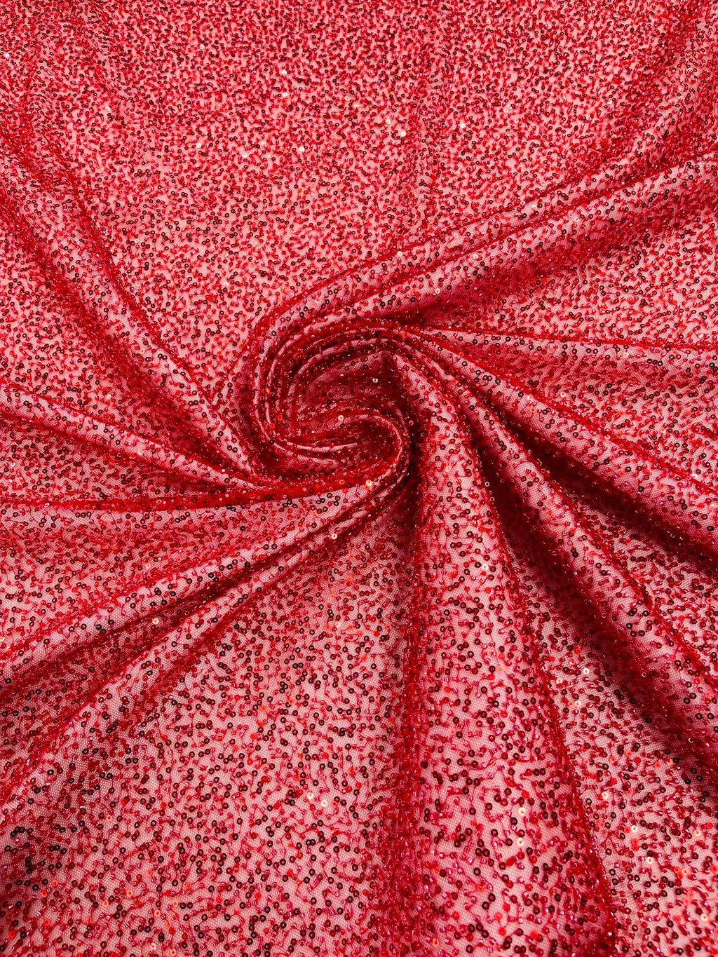 3D Beaded Lace Fabric - Red - Heavy Embroidery Handmade Lace, Beaded Fabric By Yard