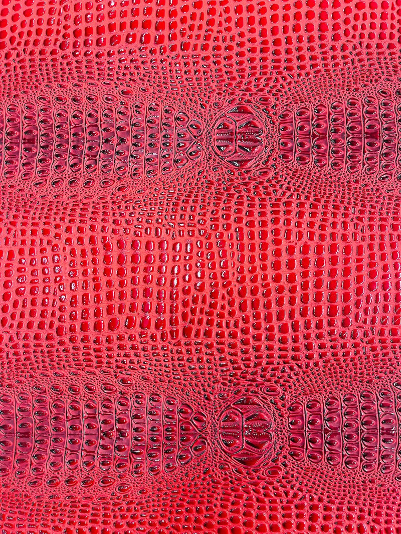 Gator Embossed Vinyl Leather Fabric - Red - Faux Gator Skin Vinyl Fabric Sold By Yard