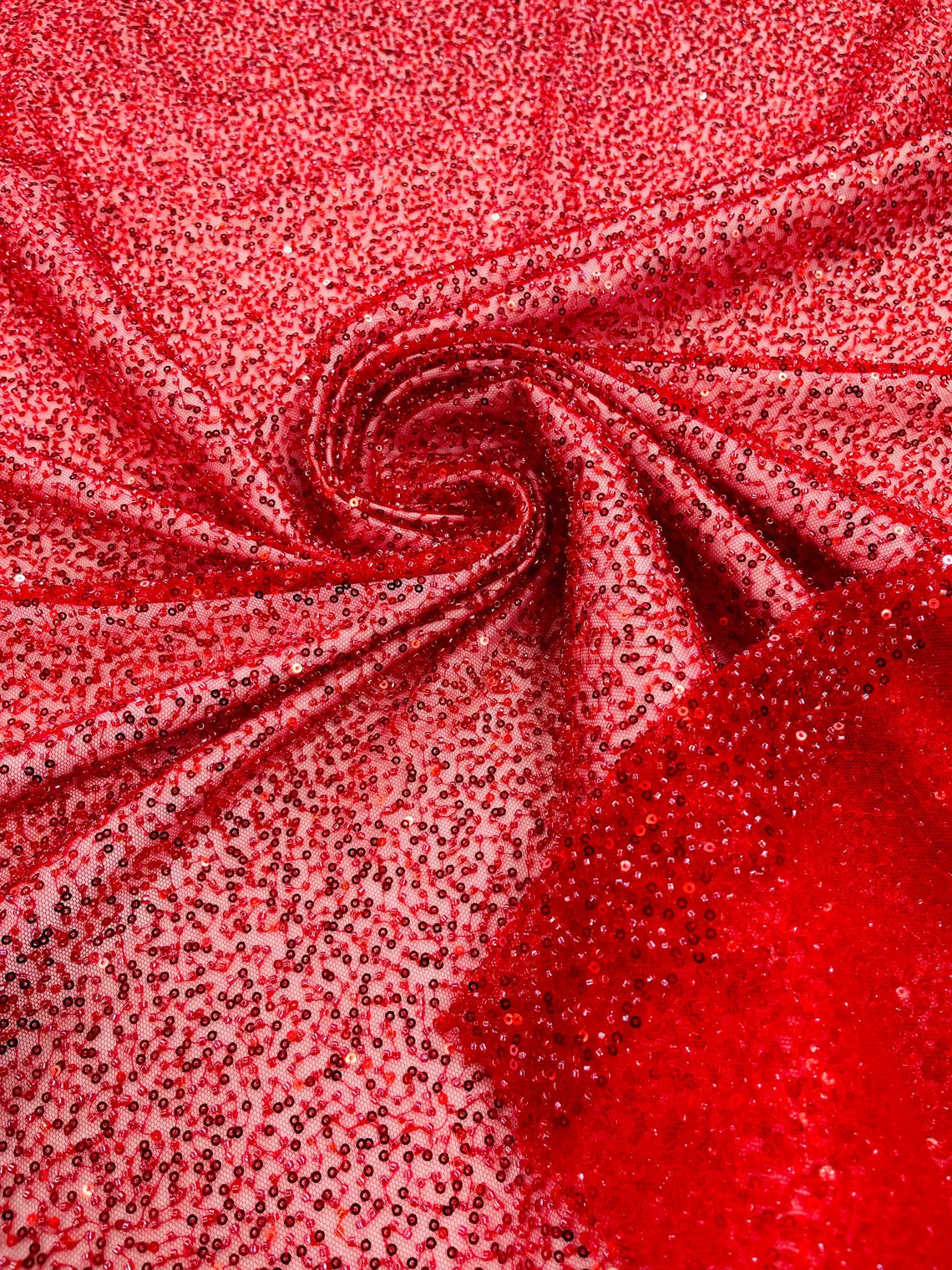 3D Beaded Lace Fabric - Red - Heavy Embroidery Handmade Lace, Beaded Fabric By Yard