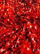 Round Large Sequins - Red - Paillette Large Round Sequins Design Fabric By Yard
