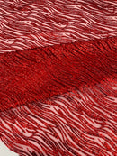 Zebra Stripe Glitter Fabric - Red - Glitter Design Zebra Lines on Lace Fabric By Yard