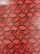 Snake Python Faux Leather Vinyl - Red - 3D Snake Print Design Embossed Vinyl By Yard