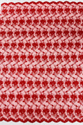 Embroidered Flower Fabric - Red - Floral Design Scalloped Border Fabric By Yard