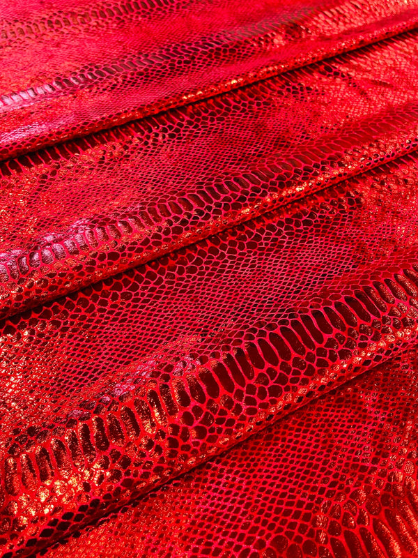 Anaconda Stretch Velvet - Red - 58/60" Stretch Velvet Fabric with Anaconda Snake Print By Yard